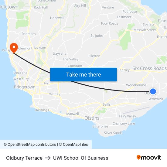 Oldbury Terrace to UWI School Of Business map