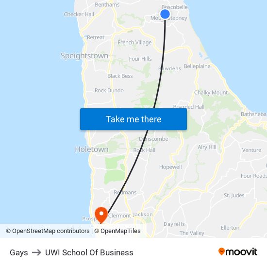 Gays to UWI School Of Business map