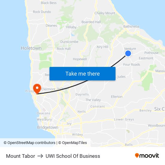 Mount Tabor to UWI School Of Business map