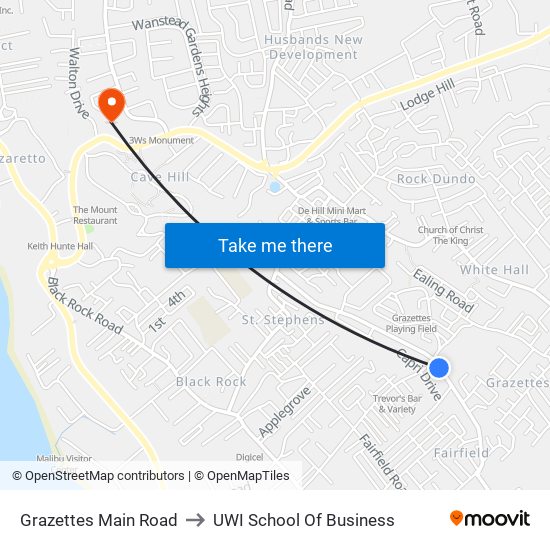 Grazettes Main Road to UWI School Of Business map