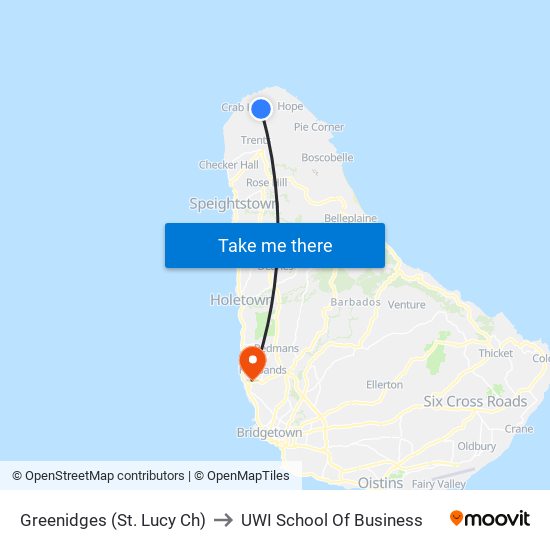 Greenidges (St. Lucy Ch) to UWI School Of Business map
