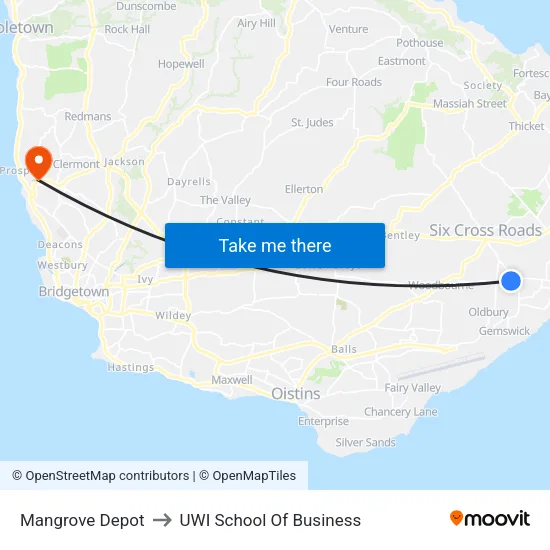 Mangrove Depot to UWI School Of Business map