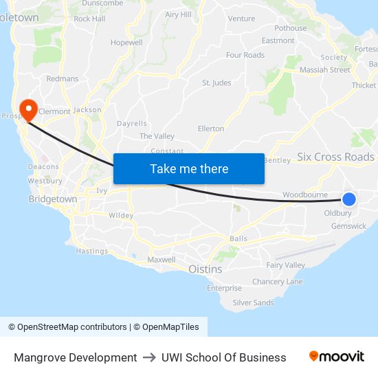 Mangrove Development to UWI School Of Business map