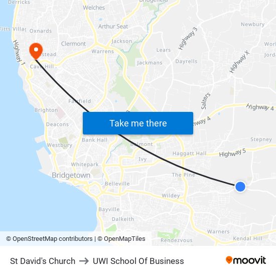 St David's Church to UWI School Of Business map