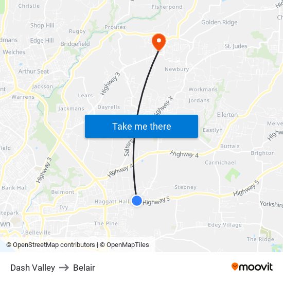 Dash Valley to Belair map