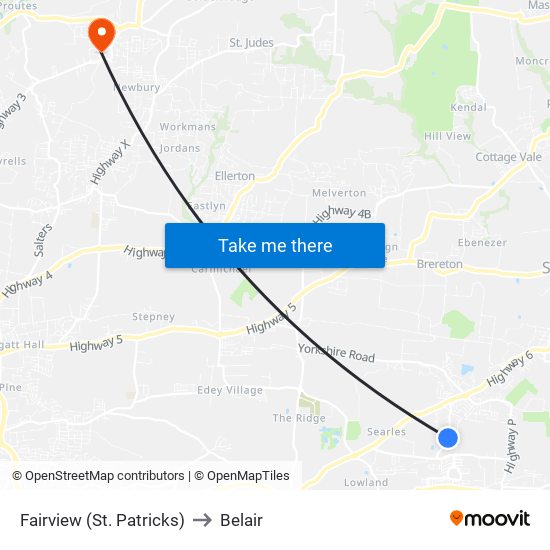 Fairview (St. Patricks) to Belair map