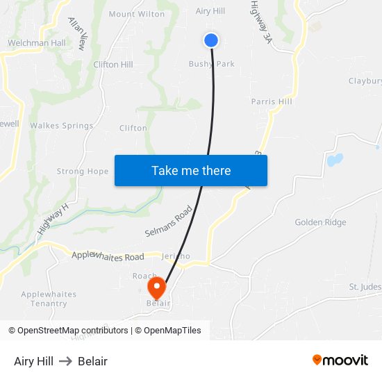 Airy Hill to Belair map