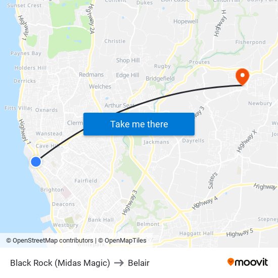 Black Rock (Midas Magic) to Belair map