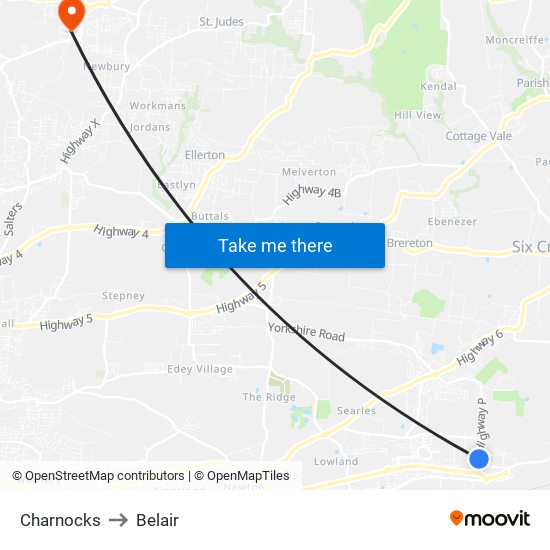 Charnocks to Belair map