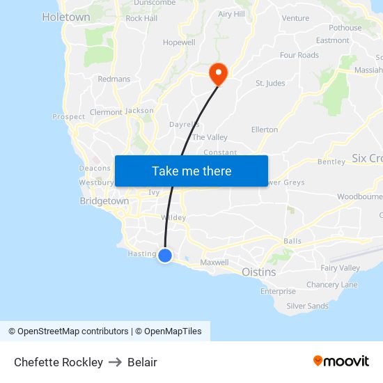 Chefette Rockley to Belair map