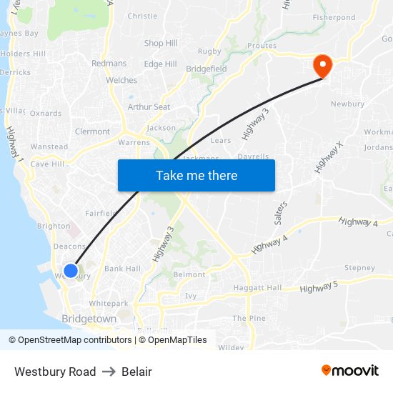 Westbury Road to Belair map