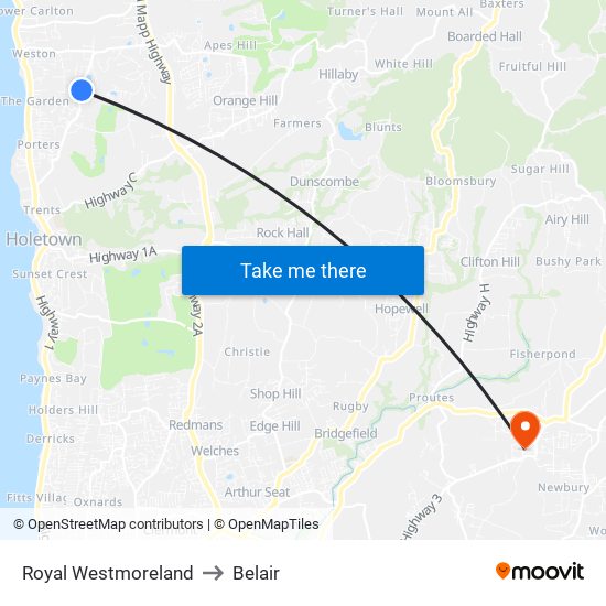 Royal Westmoreland to Belair map