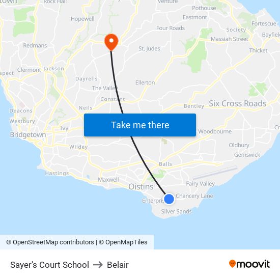 Sayer's Court School to Belair map