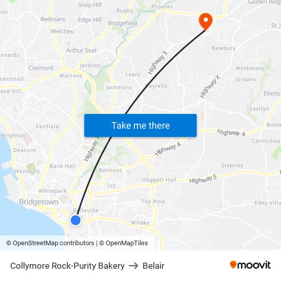 Collymore Rock-Purity Bakery to Belair map
