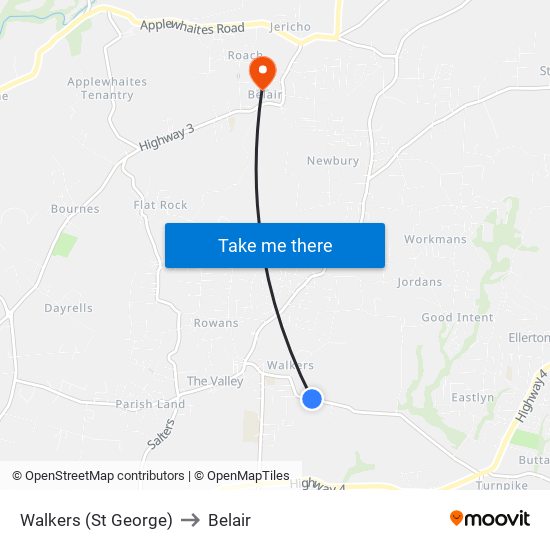 Walkers (St George) to Belair map