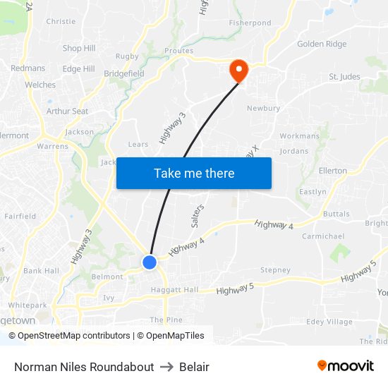 Norman Niles Roundabout to Belair map