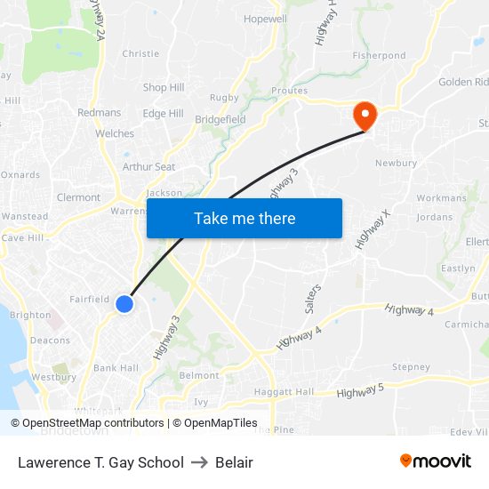 Lawerence T. Gay School to Belair map