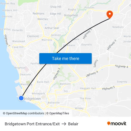 Bridgetown Port Entrance/Exit to Belair map