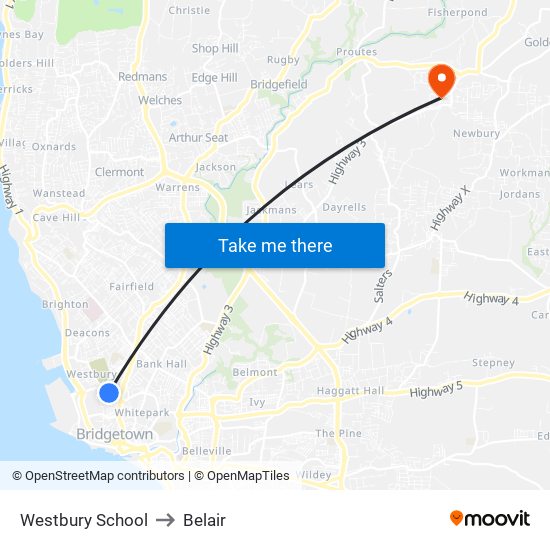 Westbury School to Belair map
