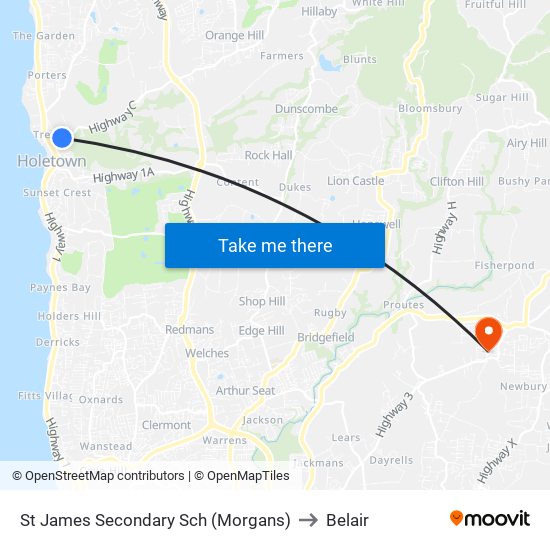 St James Secondary Sch (Morgans) to Belair map