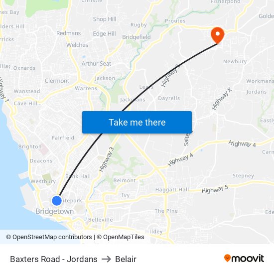 Baxters Road - Jordans to Belair map