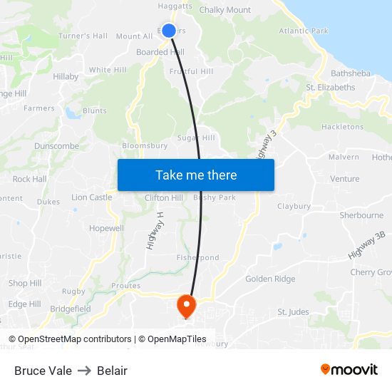Bruce Vale to Belair map