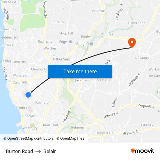 Burton Road to Belair map