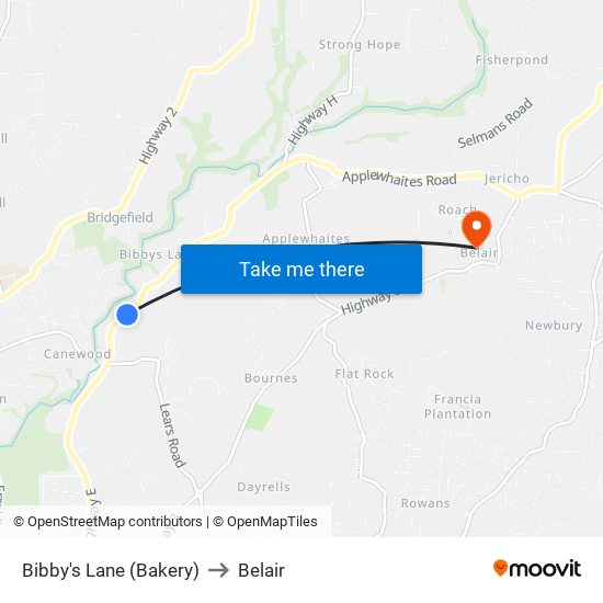 Bibby's Lane (Bakery) to Belair map