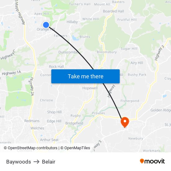 Baywoods to Belair map