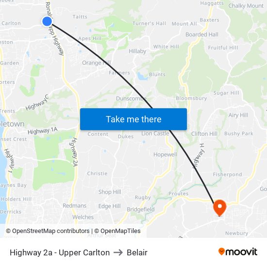 Highway 2a - Upper Carlton to Belair map