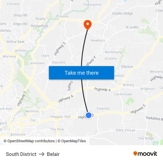 South District to Belair map