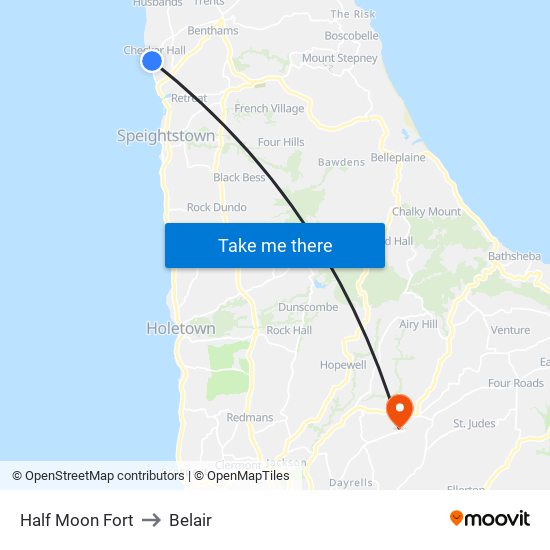 Half Moon Fort to Belair map