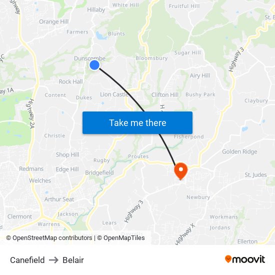 Canefield to Belair map