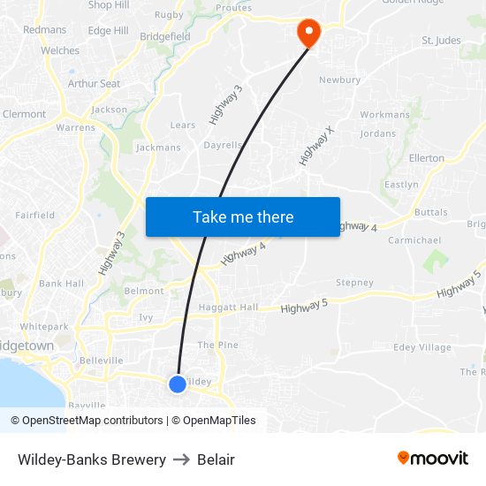 Wildey-Banks Brewery to Belair map