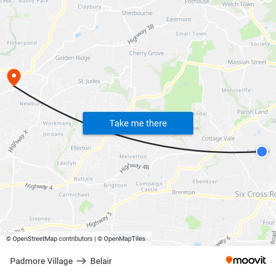 Padmore Village to Belair map