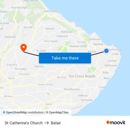 St Catherine's Church to Belair map