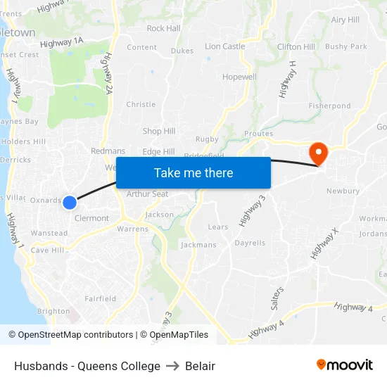 Husbands - Queens College to Belair map