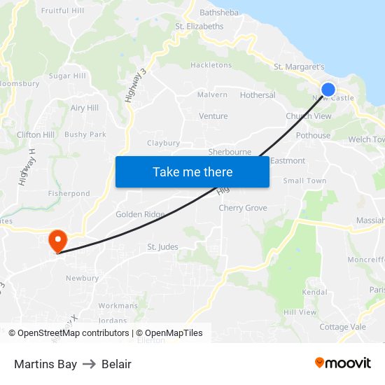 Martins Bay to Belair map