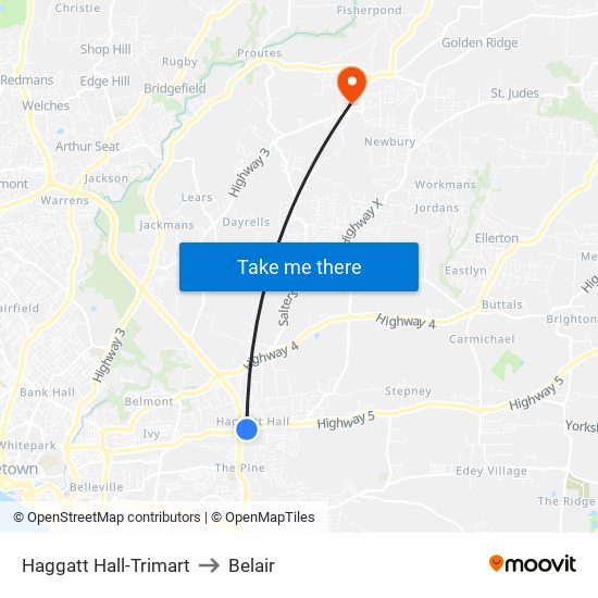 Haggatt Hall-Trimart to Belair map