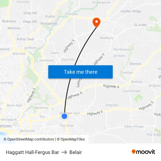 Haggatt Hall-Fergus Bar to Belair map
