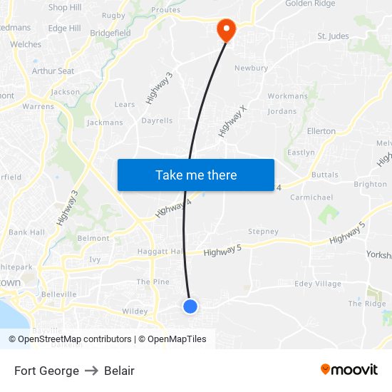 Fort George to Belair map