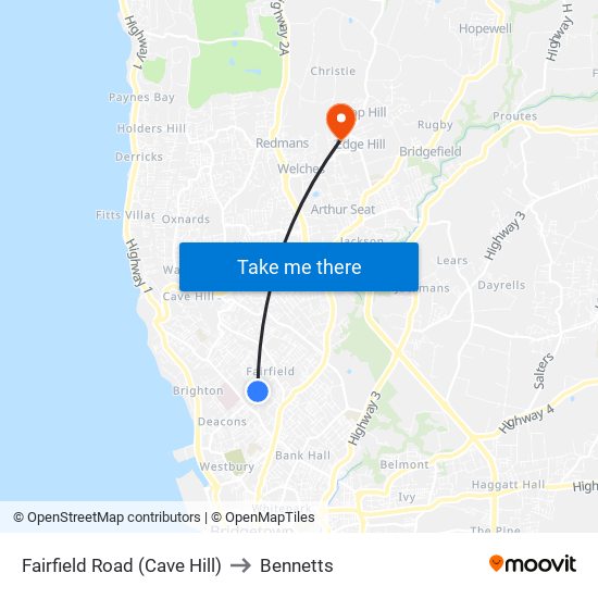 Fairfield Road (Cave Hill) to Bennetts map