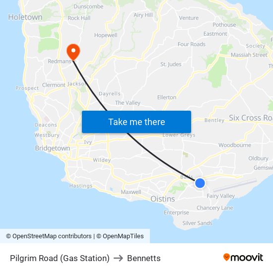 Pilgrim Road (Gas Station) to Bennetts map