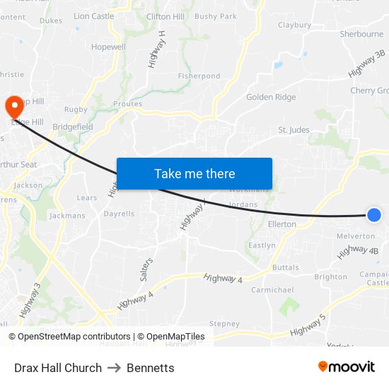 Drax Hall Church to Bennetts map