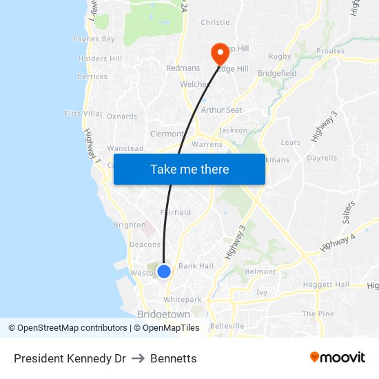 President Kennedy Dr to Bennetts map