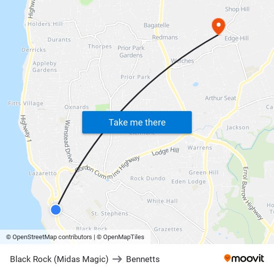 Black Rock (Midas Magic) to Bennetts map