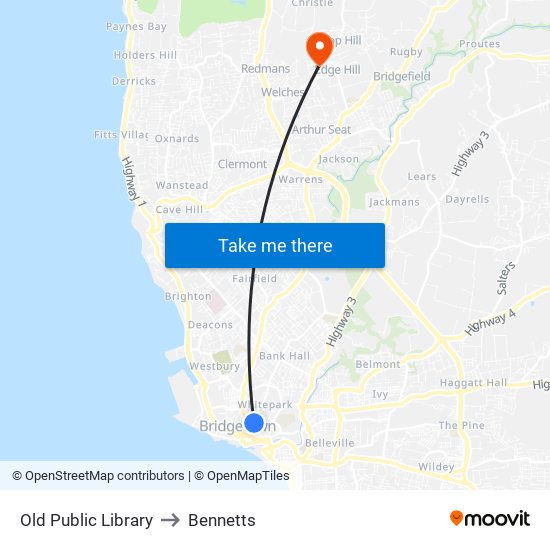 Old Public Library to Bennetts map