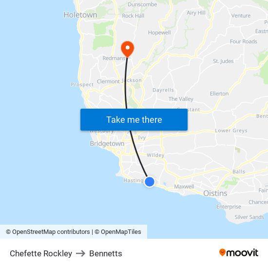 Chefette Rockley to Bennetts map