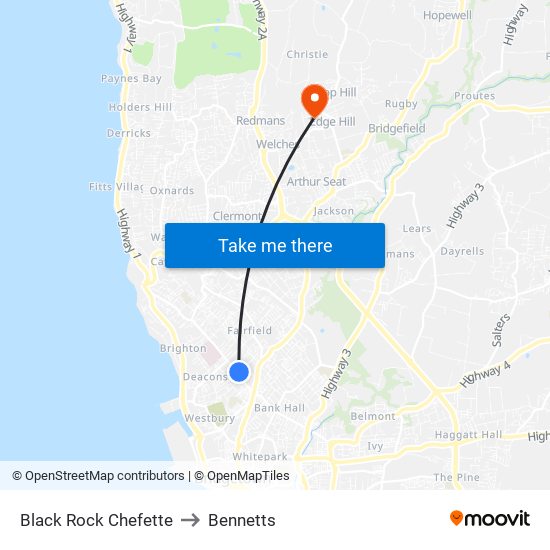 Black Rock Chefette to Bennetts map