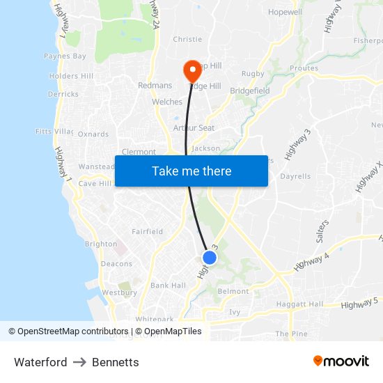 Waterford to Bennetts map